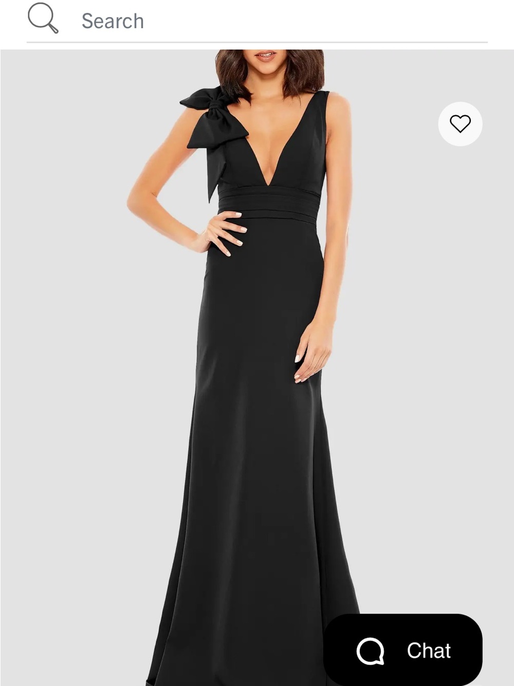 Mac Duggal Black One-Shoulder Bow V-Neck Evening Gown